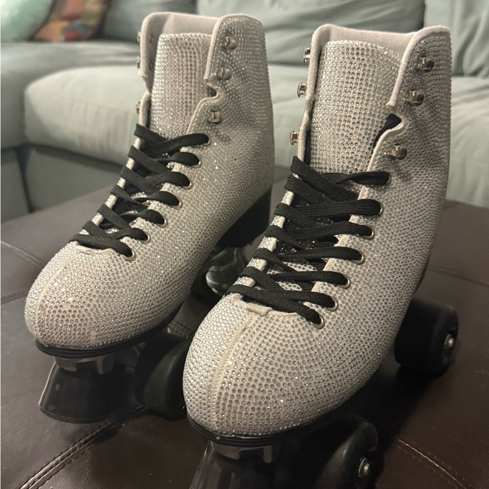 Sparkling Silver Roller Skates for Women